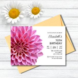 Pink Dahlia Floral Greenery 70th Birthday Invitation