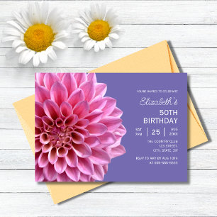 Pink Dahlia Floral Lavender Purple 50th Birthday  Invitation