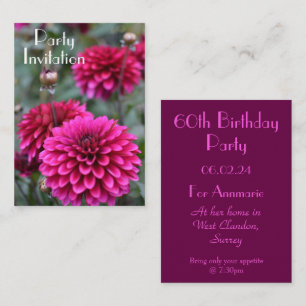 Pink Dahlia Floral Photograph 60th Birthday Party Card