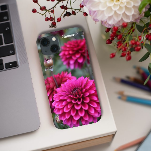 Pink Dahlia Floral Photograph Case-Mate iPhone Case (Pink Dahlia Phone Case on Desk)