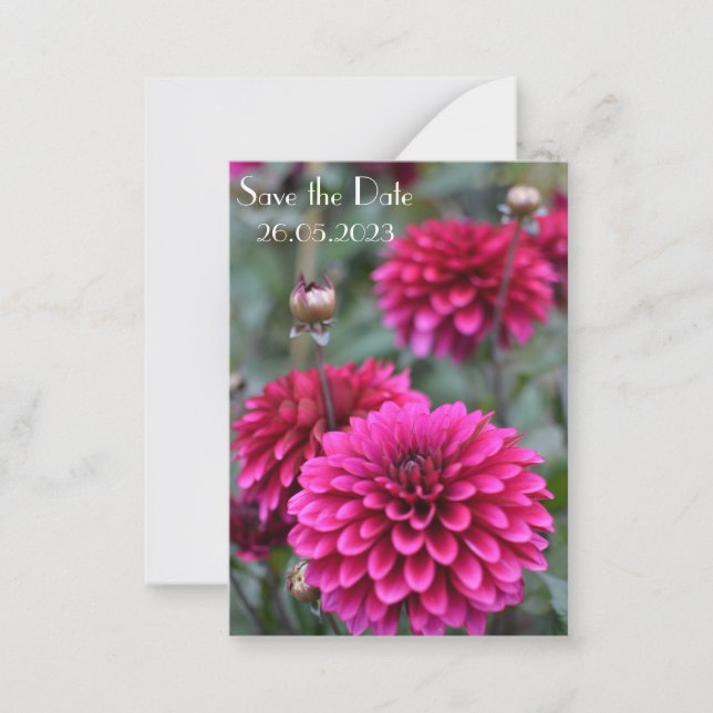 Pink Dahlia Floral Photograph Save the Date Card (Front)