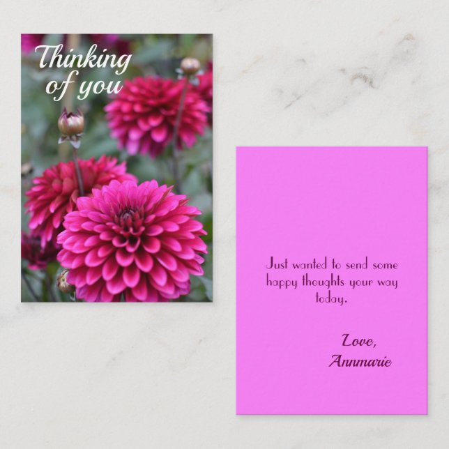 Pink Dahlia Floral Photograph Thinking of You Card (Front/Back)