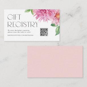 Pink Dahlia Floral QR Code Baby Shower Registry Enclosure Card