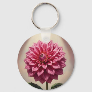 Pink Dahlia Flower Botanical Key Ring
