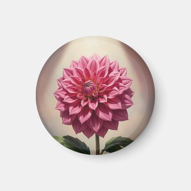 Pink Dahlia Flower Botanical Magnet (Front)