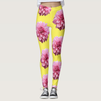 pink dahlia flower leggings
