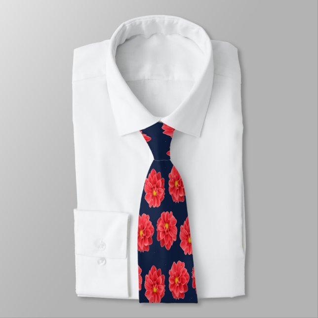 Pink dahlia flower on blue tie (Tied)
