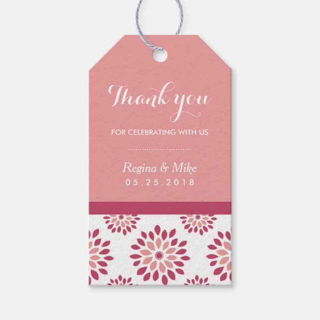 Pink Dahlia Flower Pattern Thank you Gift Tags (Front)