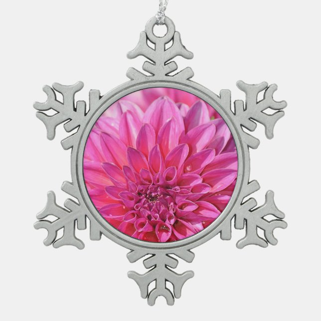 Pink dahlia flower print christmas ornament (Front)