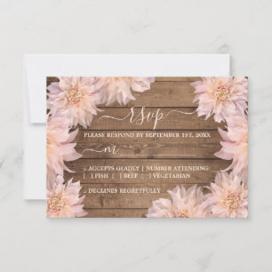 Pink Dahlia Flower Rustic Wood Wedding RSVP Card