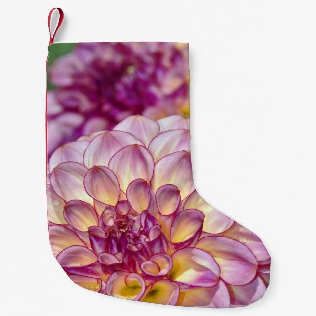 Pink dahlia flower small christmas stocking (Front)