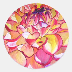 Pink Dahlia flower watercolour fine art Classic Round Sticker