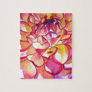 Pink Dahlia flower watercolour fine art Jigsaw Puzzle