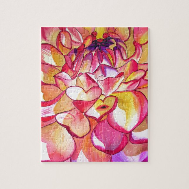 Pink Dahlia flower watercolour fine art Jigsaw Puzzle (Vertical)
