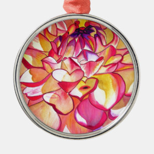 Pink Dahlia flower watercolour fine art Metal Tree Decoration