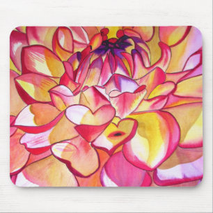 Pink Dahlia flower watercolour fine art Mouse Mat