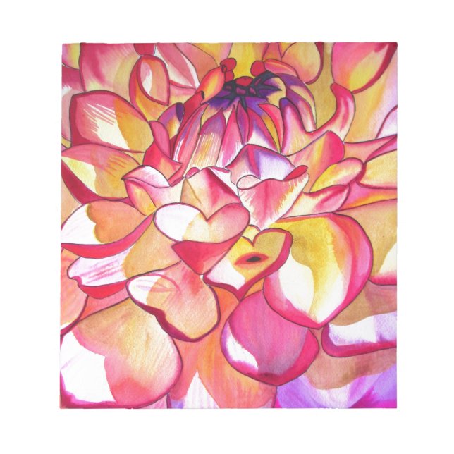 Pink Dahlia flower watercolour fine art Notepad (Front)