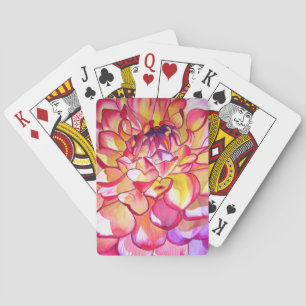 Pink Dahlia flower watercolour fine art Playing Cards