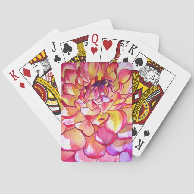 Pink Dahlia flower watercolour fine art Playing Cards (Back)