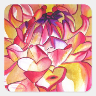 Pink Dahlia flower watercolour fine art Square Sticker