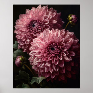 Pink Dahlia Flowers Art Print Poster