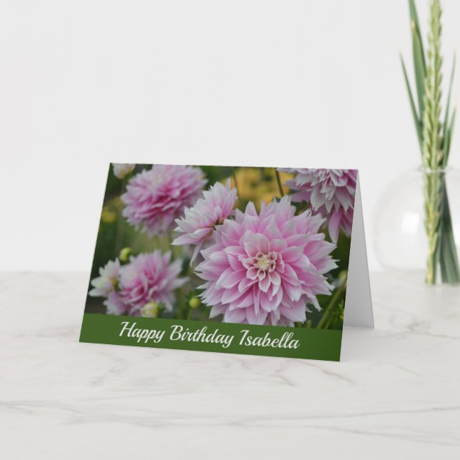 Pink Dahlia Flowers at RHS Garden Happy Birthday Card (Front)