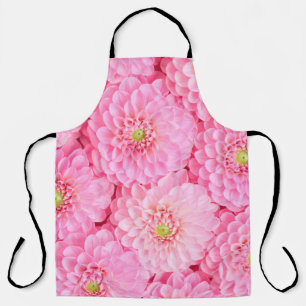 Pink dahlia flowers background. Top view.  Apron