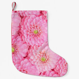 Pink dahlia flowers background. Top view. Small Christmas Stocking
