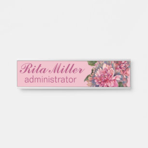 Pink Dahlia flowers Door Sign