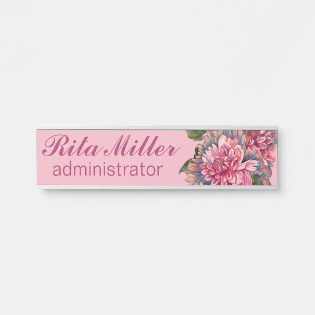 Pink Dahlia flowers Door Sign (Front)