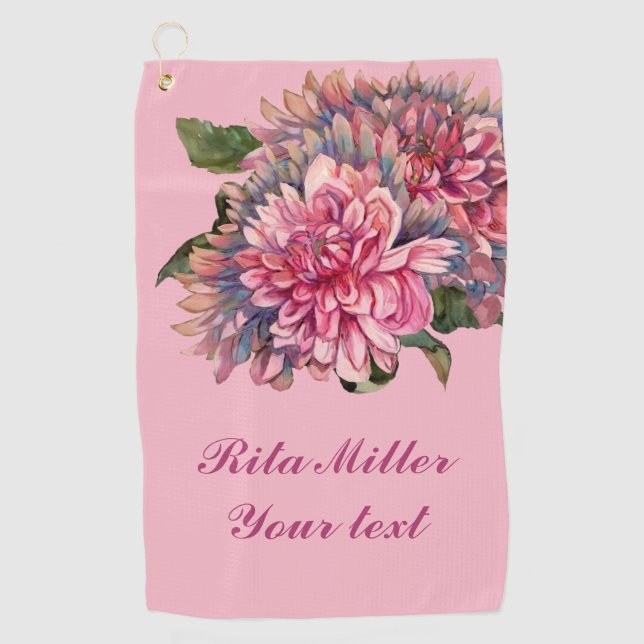 Pink Dahlia flowers Golf Towel (Front)