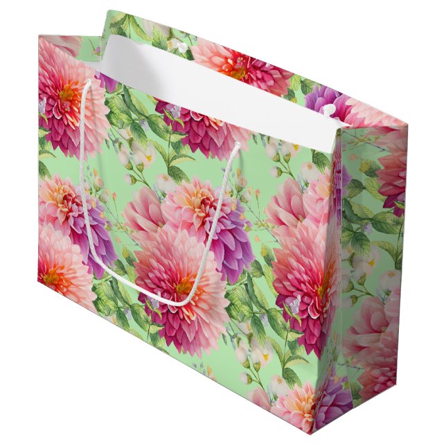 Pink Dahlia Flowers Large Gift Bag (Front Angled)
