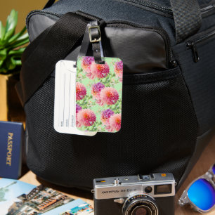 Pink Dahlia Flowers Luggage Tag
