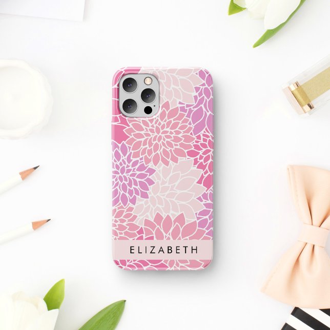 Pink Dahlia Flowers, Pattern Of Flowers, Your Name Case-Mate iPhone Case (Creator Uploaded)