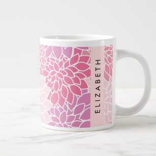 Pink Dahlia Flowers, Pattern Of Flowers, Your Name Large Coffee Mug