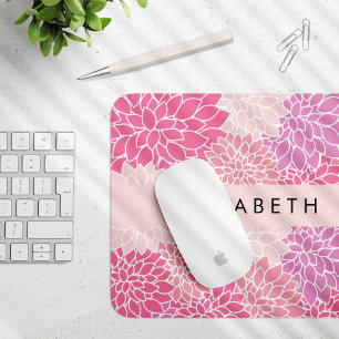 Pink Dahlia Flowers, Pattern Of Flowers, Your Name Mouse Mat