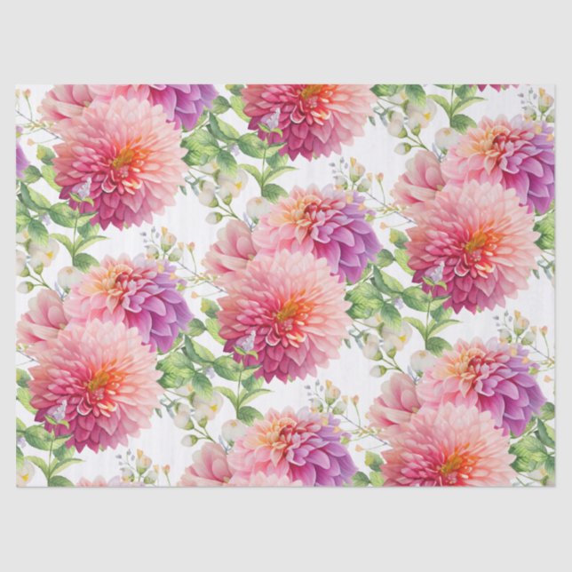 Pink Dahlia Flowers Tissue Paper (Front)