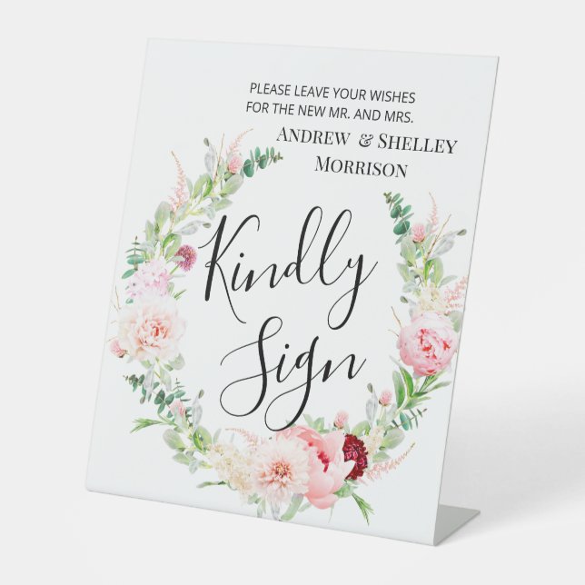 Pink Dahlia Kindly Sign Wedding Guest Book (Front)