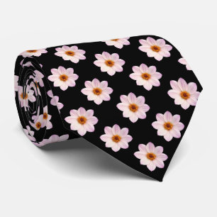 Pink Dahlia Pattern - Full Colour on Black Tie