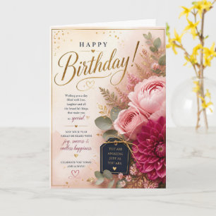 Pink Dahlia Rose Birthday Card