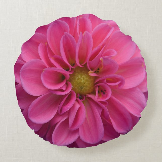 Pink Dahlia Round Throw Pillow (Back)