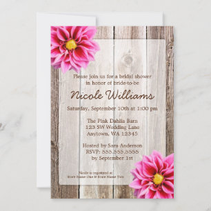 Pink Dahlia Rustic Barn Wood Bridal Shower Invitation