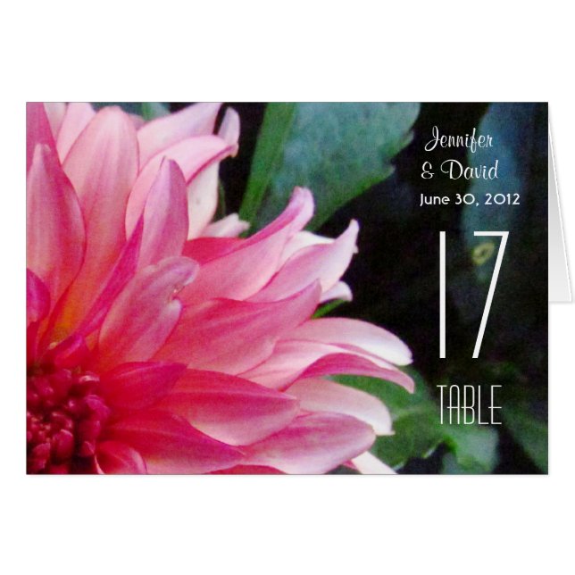 Pink Dahlia Table Number Card (Front Horizontal)