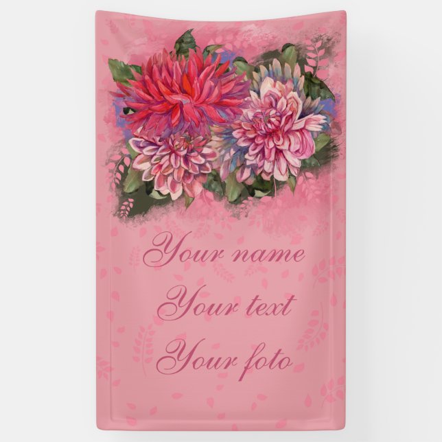 Pink Dahlia Vintage flowers Banner (Vertical)