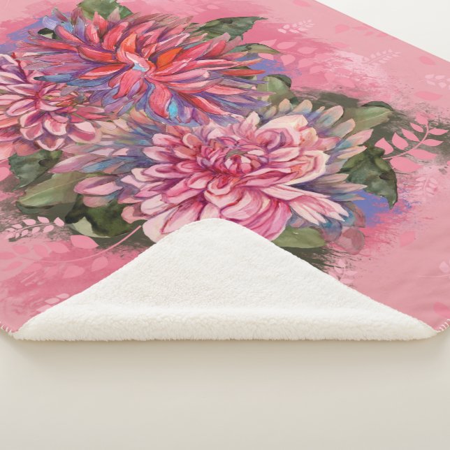 Pink Dahlia Vintage flowers Sherpa Blanket (3/4)