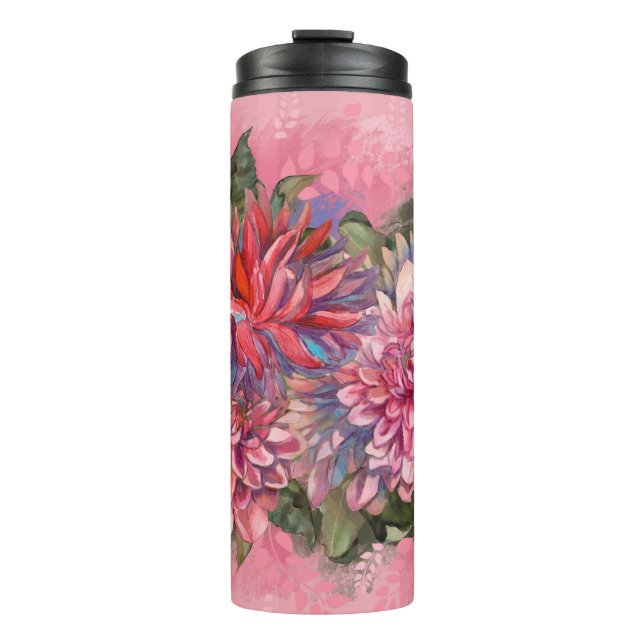 Pink Dahlia Vintage flowers Thermal Tumbler (Front)