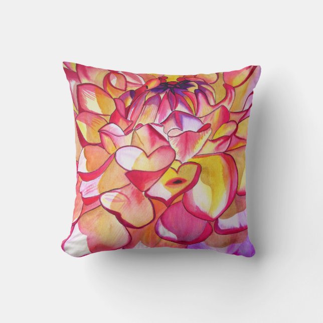 Pink Dahlia watercolour art abstract flower Cushion (Front)