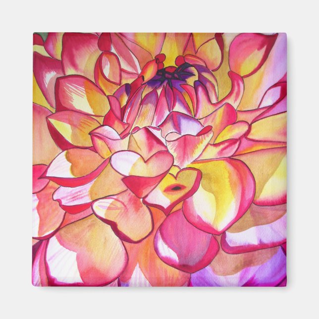 Pink Dahlia watercolour fine art magnet (Front)
