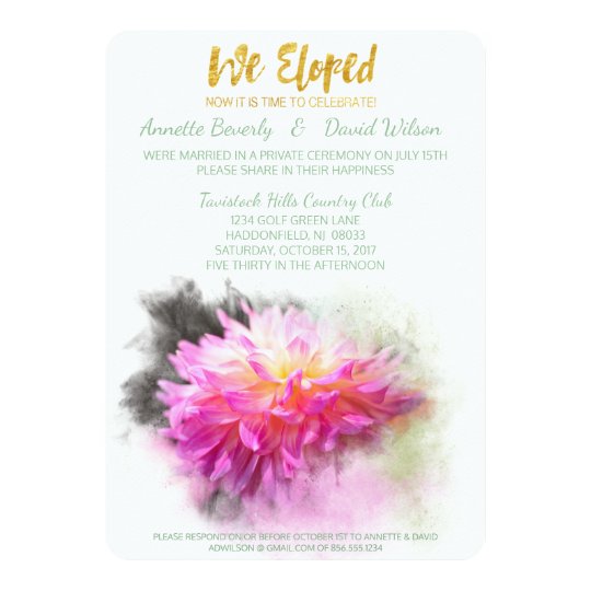 Pink Dahlia We Eloped Post Wedding Party Invite
