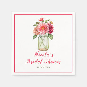 Pink Dahlias Mason Jar Bridal Shower Napkin